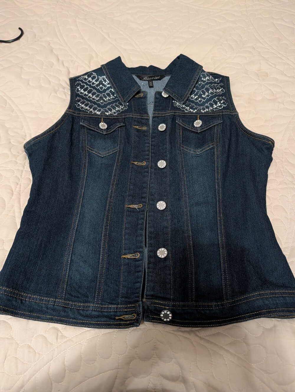 Baccini Dark Blue Denim Vest with Silver Buttons